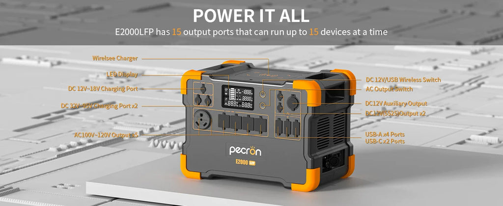 Pecron E2000LFP Portable Power Station 1920Wh Expandable to 8064Wh LiFePO4 Battery 2000W Solar Generator for Home, Camping, RV