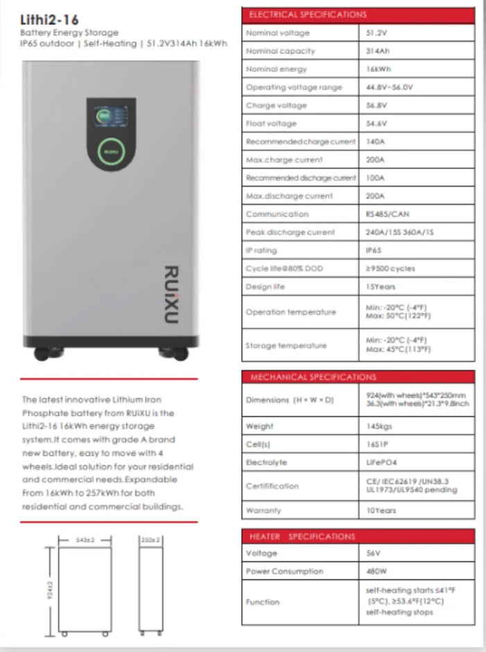 Ruixu 16 kWh lithium iron phosphate battery UL Certified