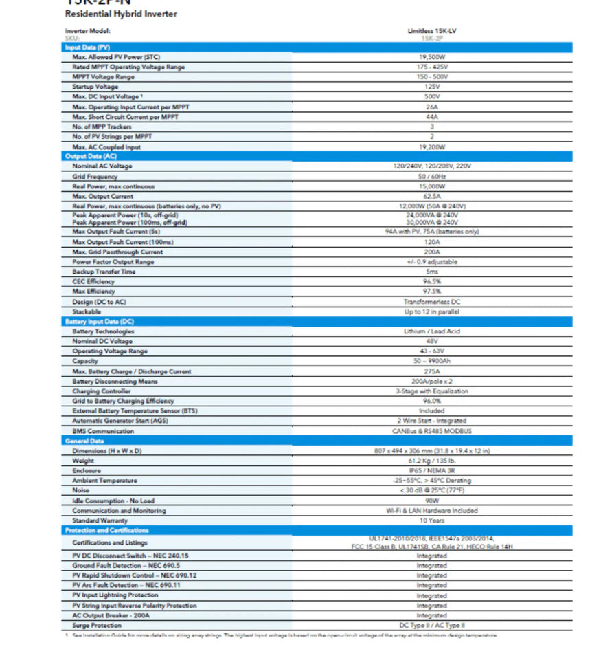Sol-Ark 15K Hybrid Solar Power Inverter - All-In-One Inverter | With Max PV Of 19000w