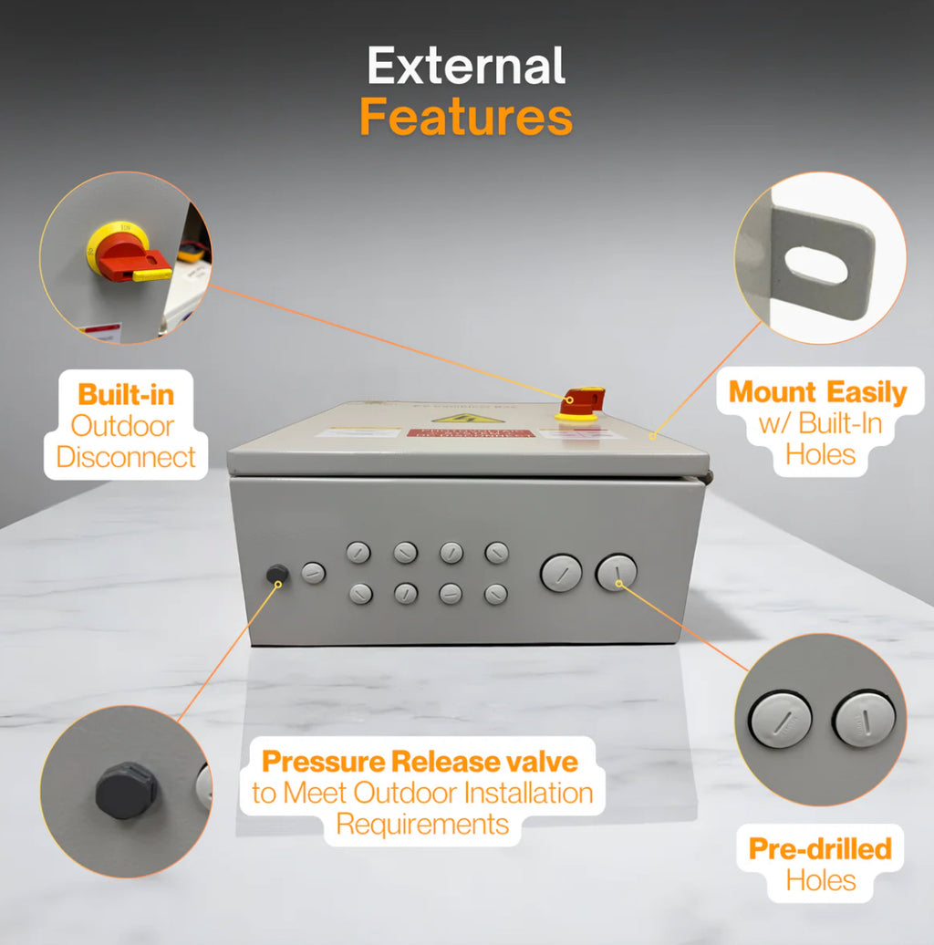 Maple Leaf Solar Combiner Box - 600 VDC Disconnect Box 2-In 2-Out | W/ Surge Protection | IP65 Waterproof & Lightning Arrester