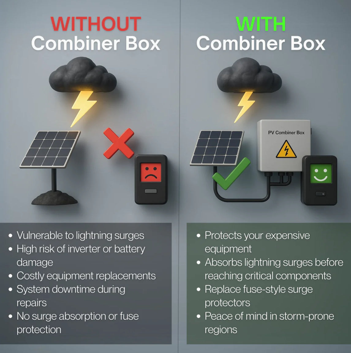Maple Leaf Solar Combiner Box - 600 VDC Disconnect Box 2-In 2-Out | W/ Surge Protection | IP65 Waterproof & Lightning Arrester