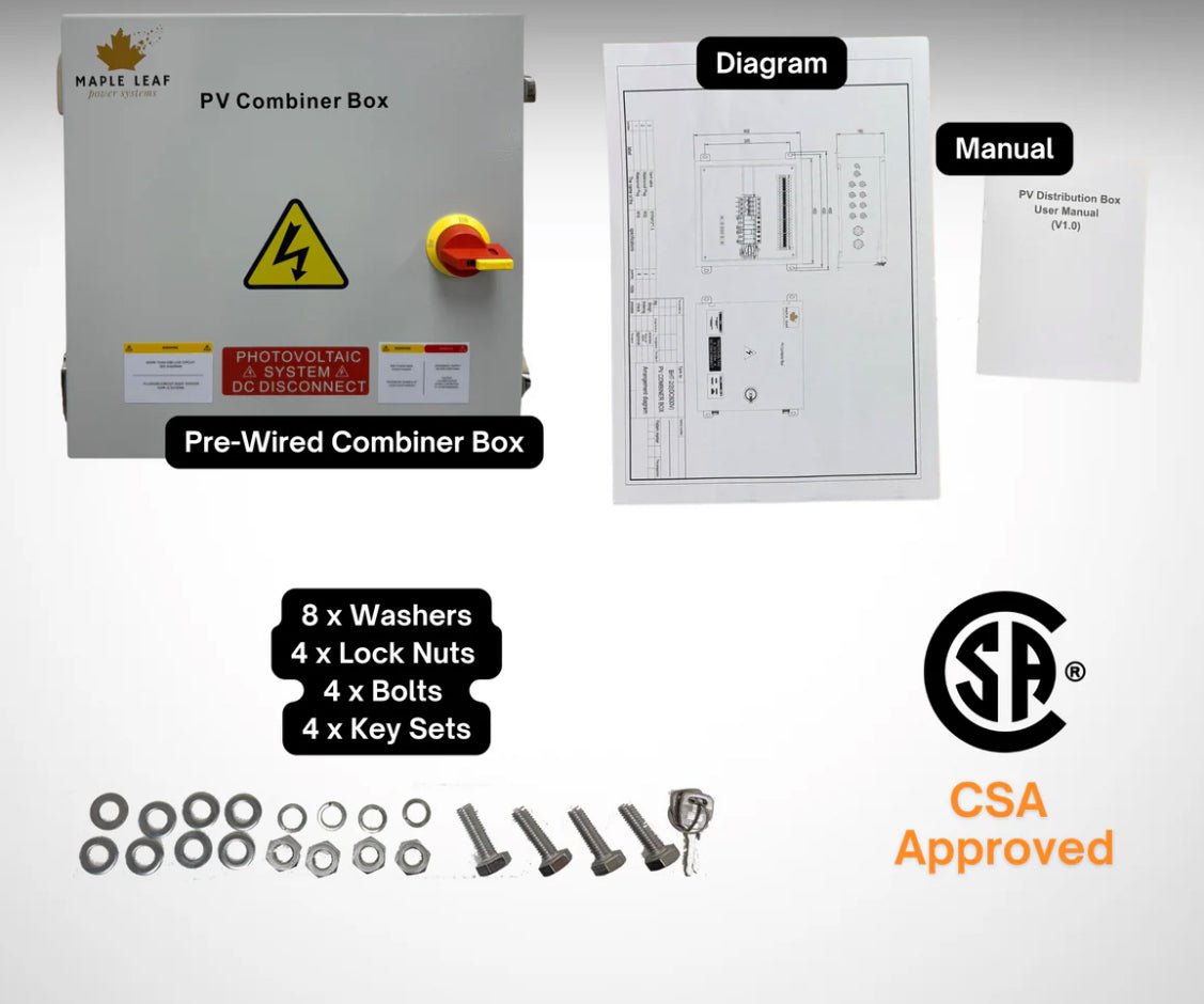 Maple Leaf Solar Combiner Box - 600 VDC Disconnect Box 2-In 2-Out | W/ Surge Protection | IP65 Waterproof & Lightning Arrester