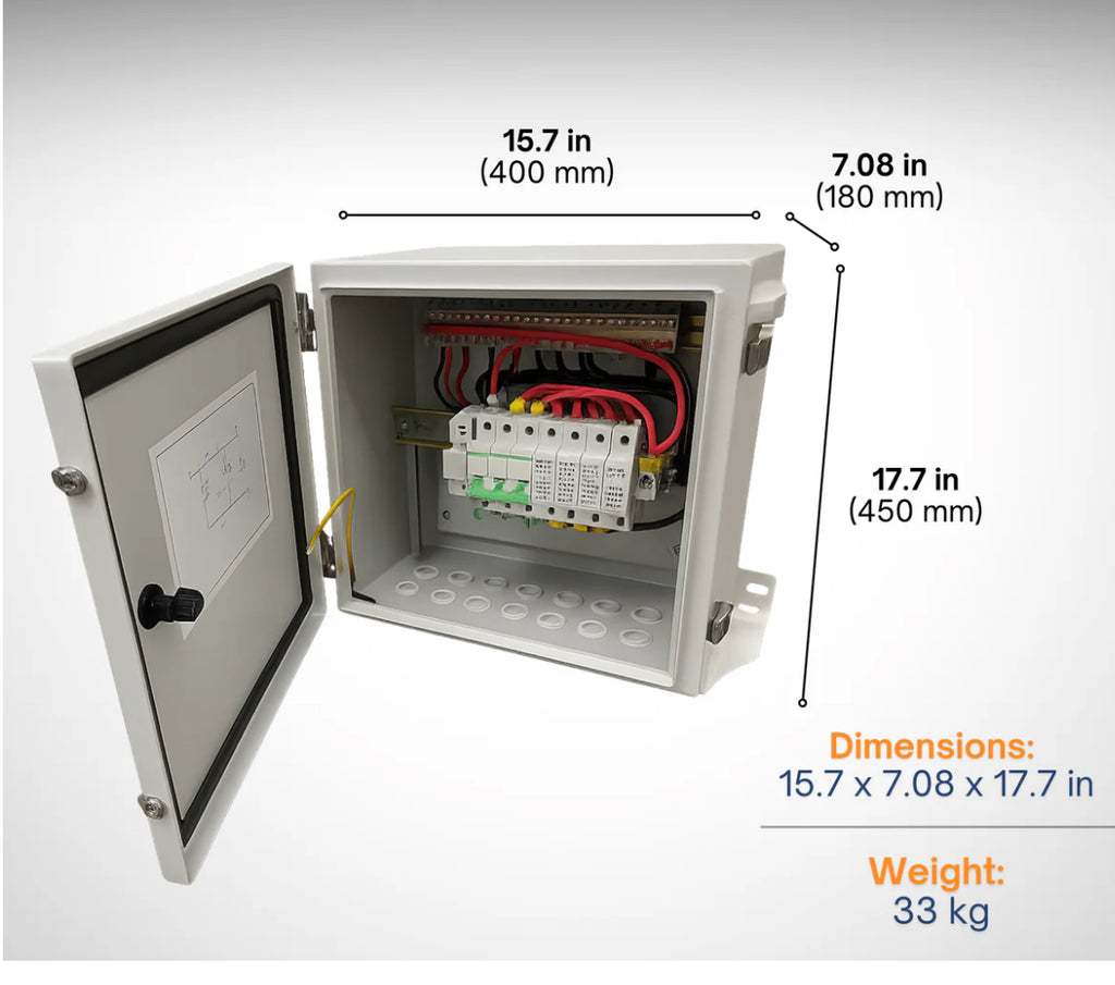 Maple Leaf Solar Combiner Box - 600 VDC Disconnect Box 2-In 2-Out | W/ Surge Protection | IP65 Waterproof & Lightning Arrester