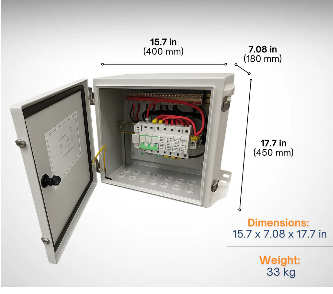 Maple Leaf Solar Combiner Box - 600 VDC Disconnect Box 2-In 2-Out | W/ Surge Protection | IP65 Waterproof & Lightning Arrester