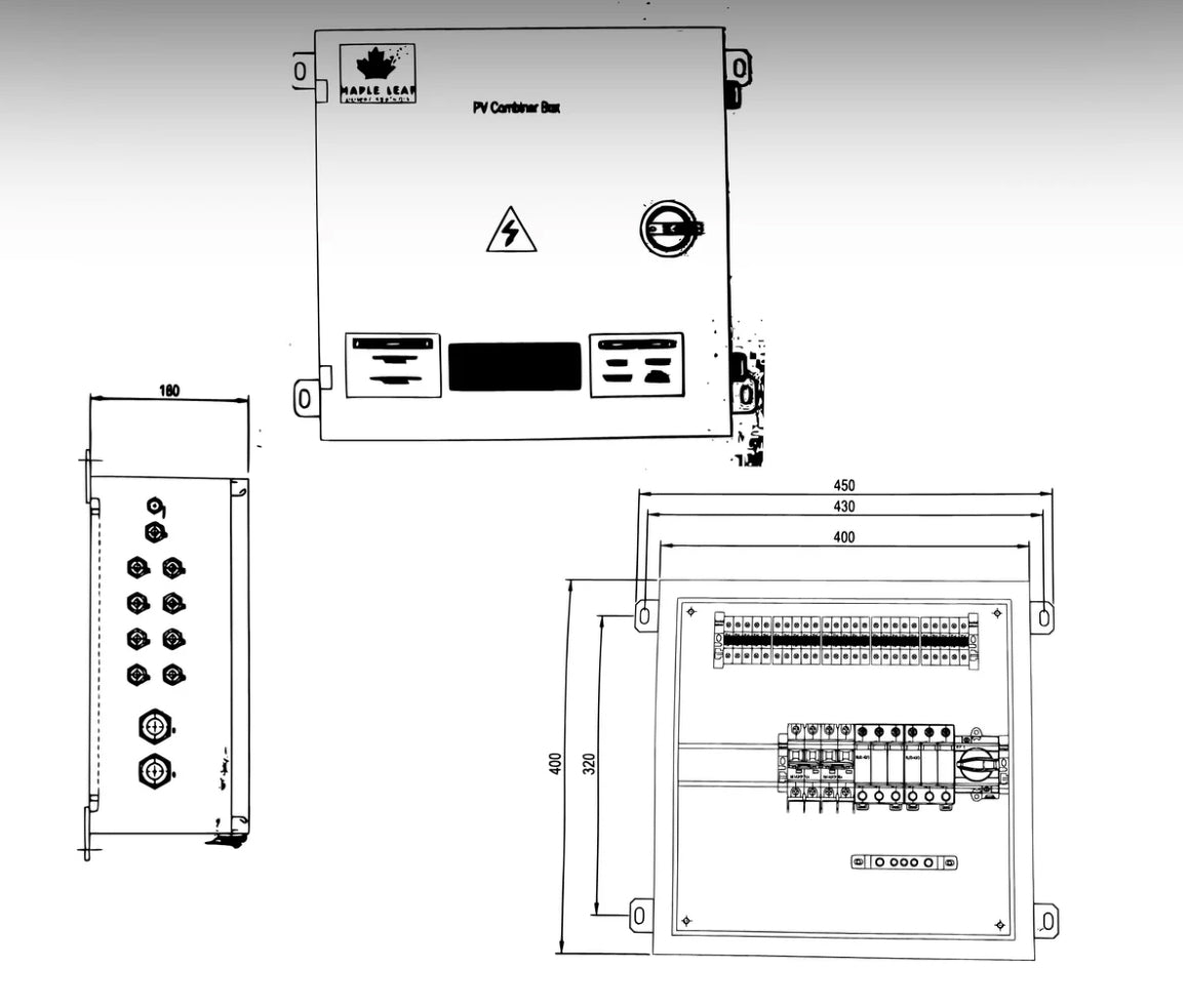 Maple Leaf Solar Combiner Box - 600 VDC Disconnect Box 2-In 2-Out | W/ Surge Protection | IP65 Waterproof & Lightning Arrester